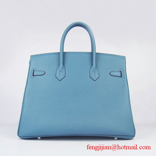 Hermes Birkin 35cm Tendon Veins Leather Bag Blue Silver Hardware Hermes Birkin 35cm Tendon Veins Leather Bag Blue Silver Hardware